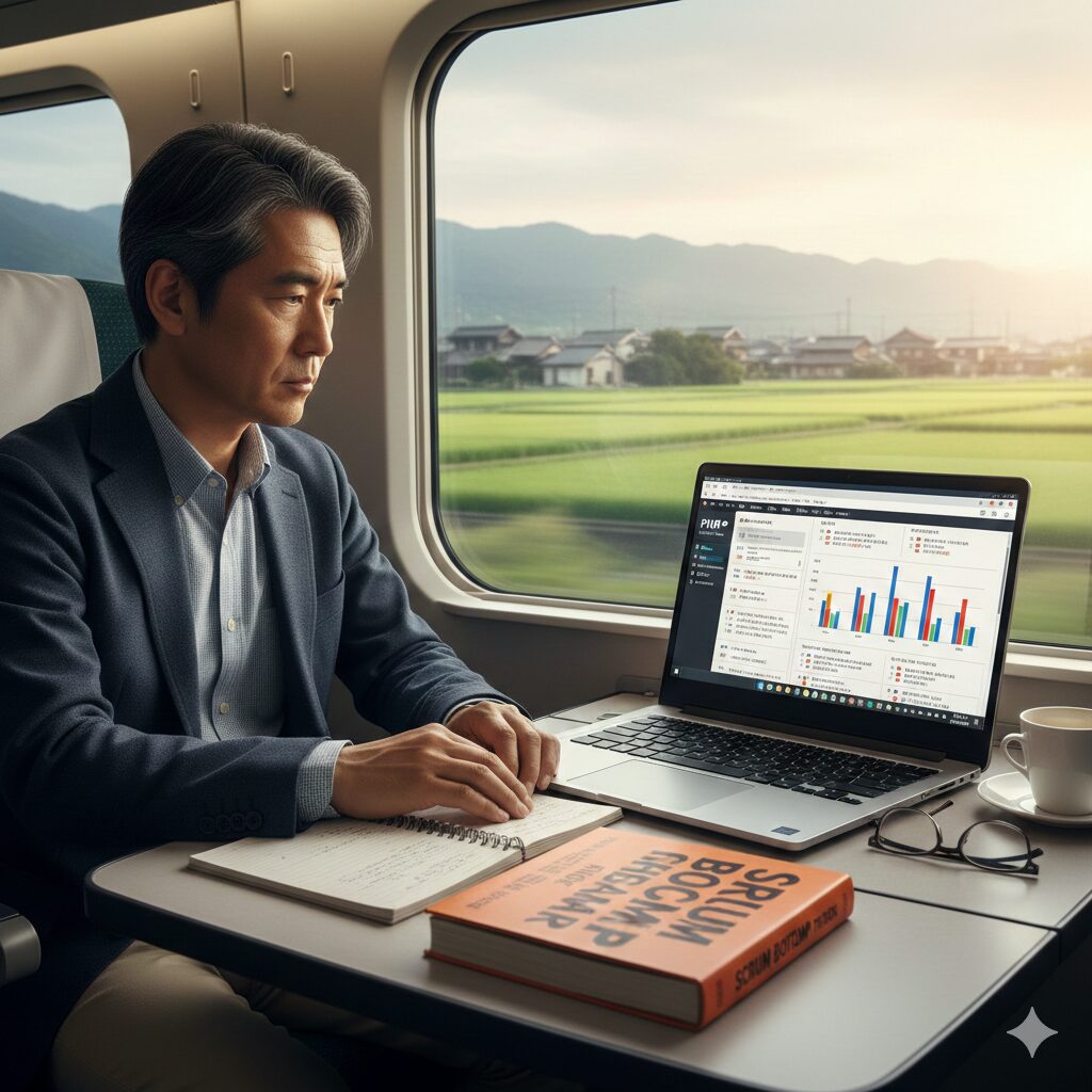グリーン車で勉強中